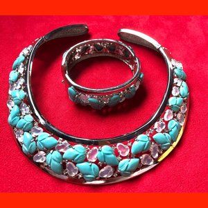 NECKLACE MATCHING CUFF QUARTZ CRYSTAL RHINESTONE